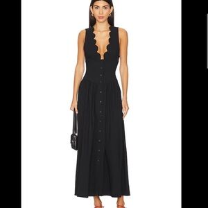 WeWoreWhat Black Scallop-Trim Button-Front Maxi Dress